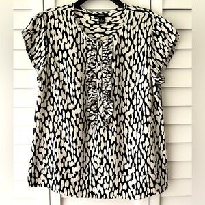 Alfani Silk Black & White Petal Cap Sleeve Blouse, Size 12